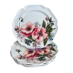 Lillian August French Farmhouse Floral Melamine Salad Plates 8.5in Set of 4 New